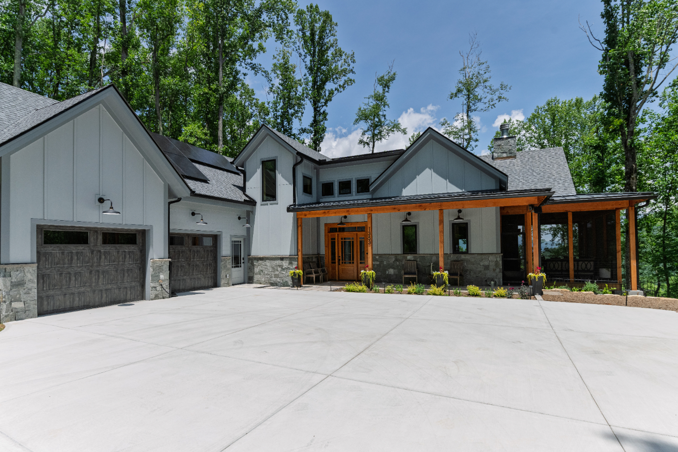 Gray and wood new build residence in Black Mountain, North Carolina exterior