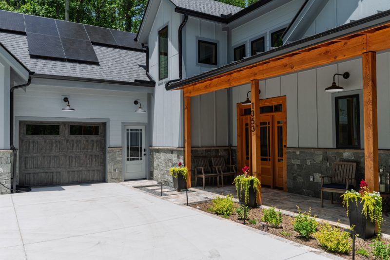 Gray and wood new build residence in Black Mountain, North Carolina exterior - Asheville Architect